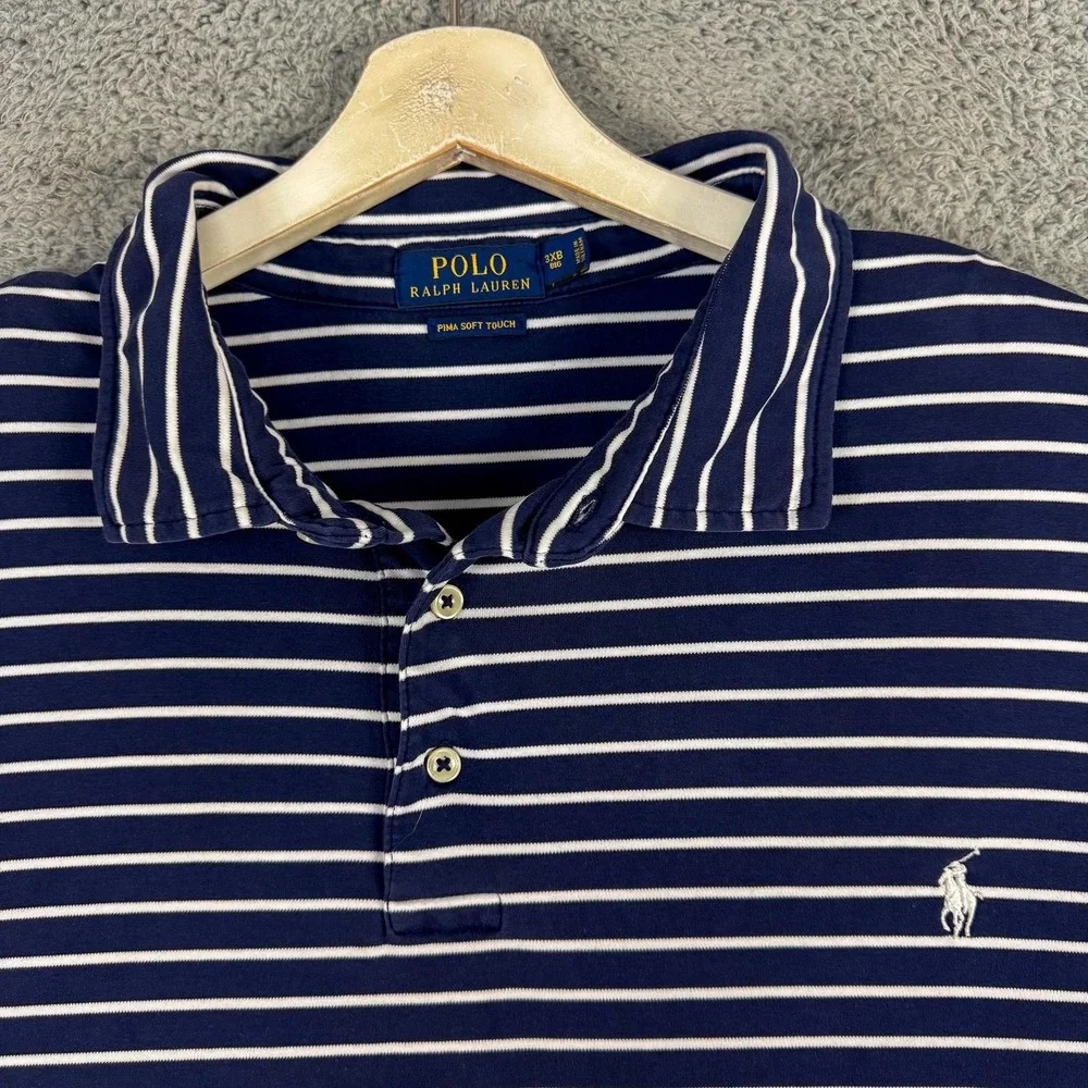 Polo Ralph Lauren Polo Shirt Mens‎ 3XB Blue White Stripe Pima Soft Touch Preppy